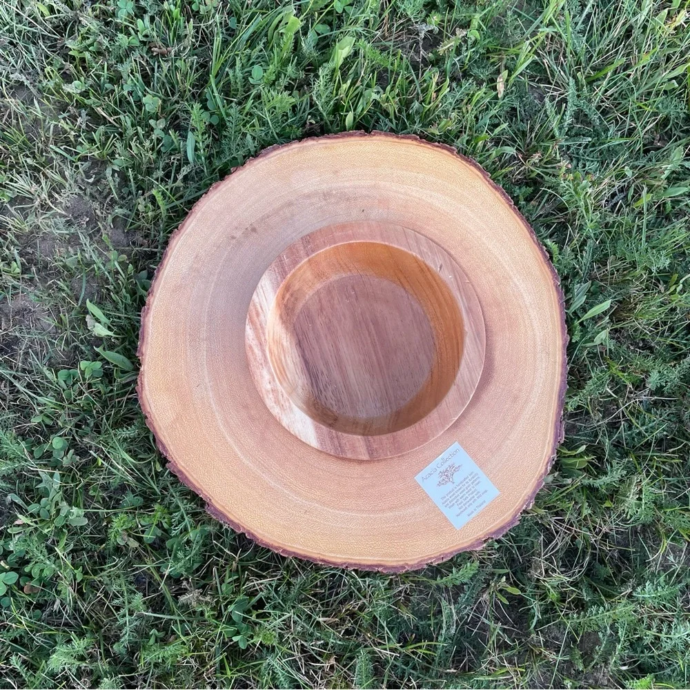 ACACIA COLLECTION Handcrafted Wooden Wood Slice Raw Edge Serving Tray Bowl